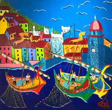 Pintura titulada "N10-Les Barques-Col…" por Dod, Obra de arte original, Acrílico Montado en Bastidor de camilla de madera