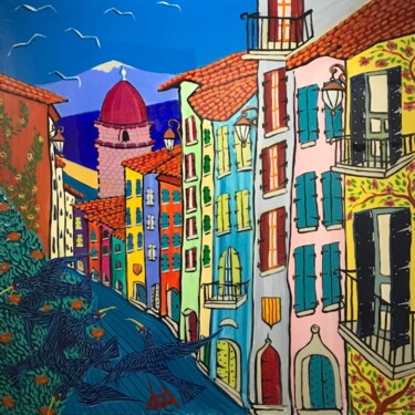 Malarstwo zatytułowany „N42-Rue de Collioure” autorstwa Dod, Oryginalna praca, Akryl Zamontowany na Drewniana rama noszy