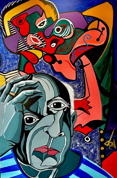 Painting titled "N15-Pablo Picasso" by Dod, Original Artwork, Acrylic Mounted on Wood Stretcher frame
