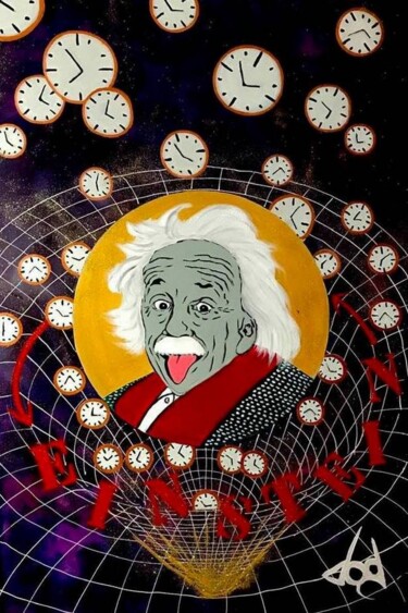 Painting titled "Albert Einstein" by Dod, Original Artwork, Acrylic Mounted on Wood Stretcher frame