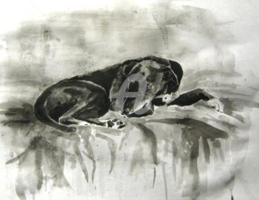 Painting titled "Lounging Lurcher 4" by Father Douglas, Original Artwork, Oil