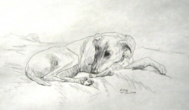 Painting titled "Lounging Lurcher 5" by Father Douglas, Original Artwork, Oil