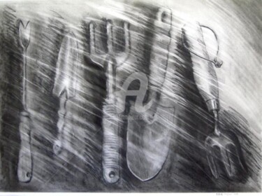 Tekening getiteld "Garden Tools" door Father Douglas, Origineel Kunstwerk