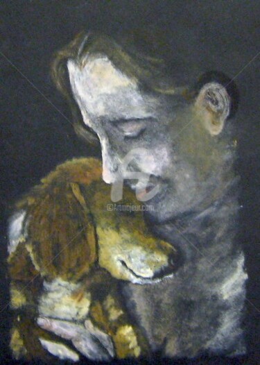 Schilderij getiteld "Woman with dog" door Father Douglas, Origineel Kunstwerk