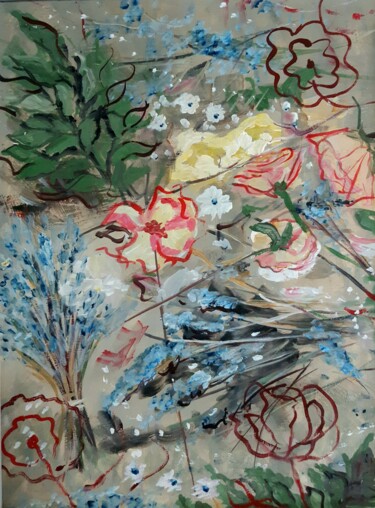 Картина под названием "Abstract Flowers 3" - Doinita Topa, Подлинное произведение искусства, Масло