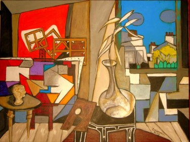 Peinture intitulée "L'ATELIER DU PEINTRE" par Michel Doisneau, Œuvre d'art originale, Huile