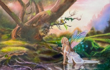 Painting titled "A rainbow fairy" by Dolgor Dugarova (Dolgor Art), Original Artwork, Airbrush