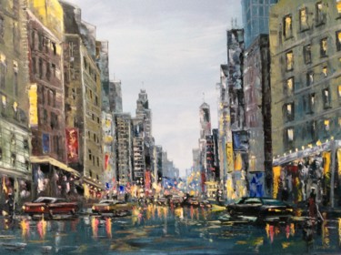 Painting titled "The city lights" by Dolgor Dugarova (Dolgor Art), Original Artwork, Oil