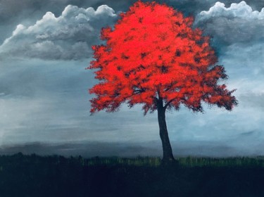Malerei mit dem Titel "A red tree" von Dolgor Dugarova (Dolgor Art), Original-Kunstwerk, Acryl