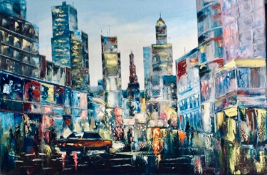 Painting titled "Lights of the city" by Dolgor Dugarova (Dolgor Art), Original Artwork, Oil