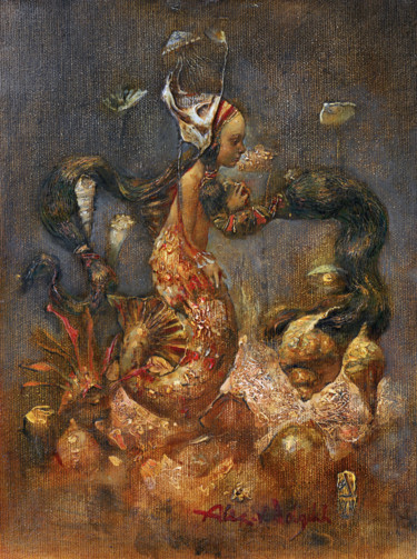 Painting titled "Русалка" by Alex V. Dolgikh, Original Artwork, Oil