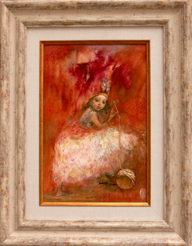 Painting titled "Запутавшаяся Луна" by Alex V. Dolgikh, Original Artwork, Oil Mounted on Wood Stretcher frame