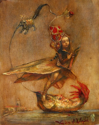 Painting titled "Fishing" by Alex V. Dolgikh, Original Artwork, Oil Mounted on Wood Stretcher frame