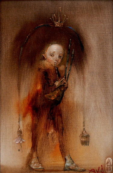 Schilderij getiteld "Little Marian" door Alex V. Dolgikh, Origineel Kunstwerk, Olie Gemonteerd op Frame voor houten brancard