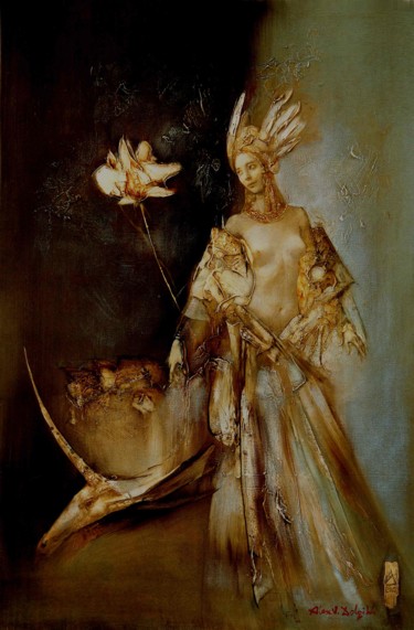 Картина под названием "Hunting with Unicorn" - Alex V. Dolgikh, Подлинное произведение искусства, Масло