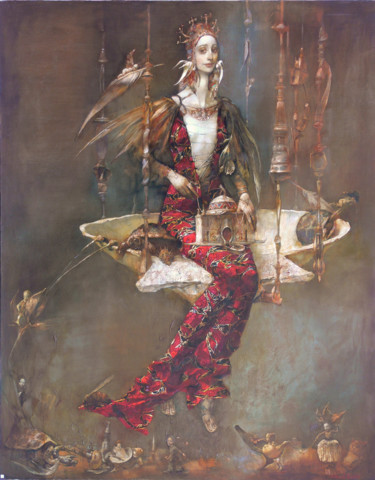 Painting titled "Пандора" by Alex V. Dolgikh, Original Artwork, Oil Mounted on Wood Stretcher frame