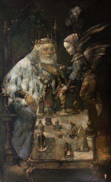 Painting titled "King's Games" by Alex V. Dolgikh, Original Artwork, Oil Mounted on Wood Stretcher frame