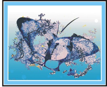 Рисунок под названием "Bluebutterfly" - Dolmajer Agneta, Подлинное произведение искусства, Чернила