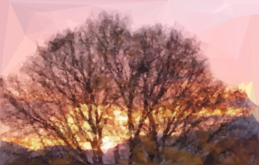 Digital Arts titled "Trees Sun Mountain…" by Clemens Bodner, Original Artwork, 2D Digital Work