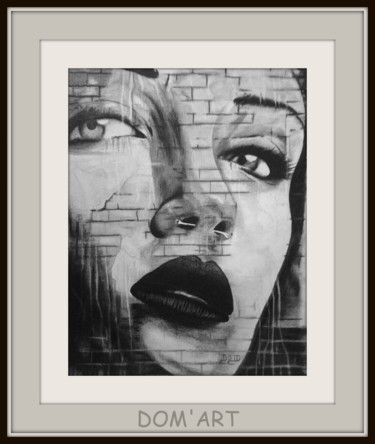 Drawing titled "TETE D'AFFICHE" by Dom Art 44, Original Artwork, Graphite Mounted on Glass
