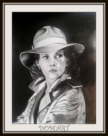 Drawing titled "jeanne moreau" by Dom Art 44, Original Artwork, Graphite Mounted on Glass