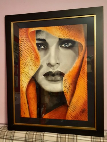 图画 标题为“secrète woman” 由Dom Art 44, 原创艺术品, 石墨 安装在玻璃上