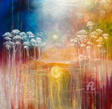 Painting titled "La lune d'Or" by Domassini, Original Artwork, Oil