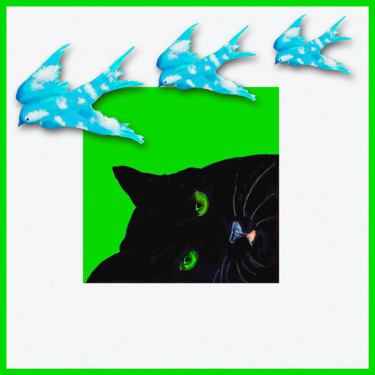 Digitale Kunst mit dem Titel "Lazy cat digital pa…" von Dodi Ballada, Original-Kunstwerk, Digitale Malerei