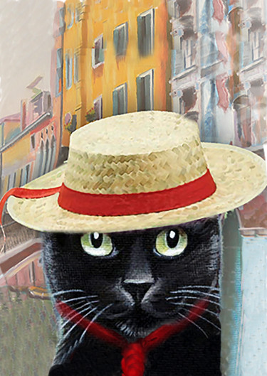 Digital Arts titled "Venetian Cat" by Dodi Ballada, Original Artwork, Digital Painting