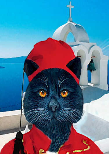 Цифровое искусство под названием "Greek Black Cat" - Dodi Ballada, Подлинное произведение искусства, Цифровая живопись