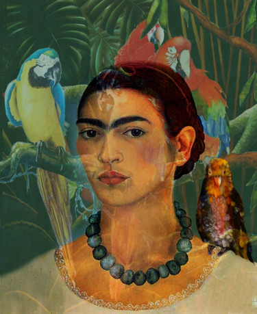 Digitale Kunst getiteld "Frida Kahlo Birds d…" door Dodi Ballada, Origineel Kunstwerk, Digitaal Schilderwerk