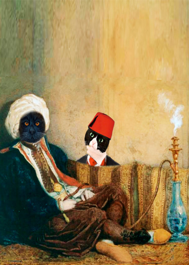 Цифровое искусство под названием "Two Cats Smoking Na…" - Dodi Ballada, Подлинное произведение искусства