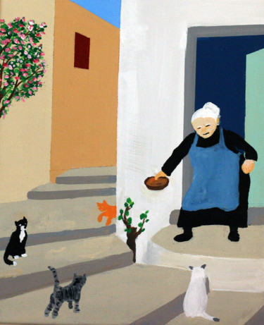 Painting titled "Greek naive painting" by Dodi Ballada, Original Artwork, Acrylic