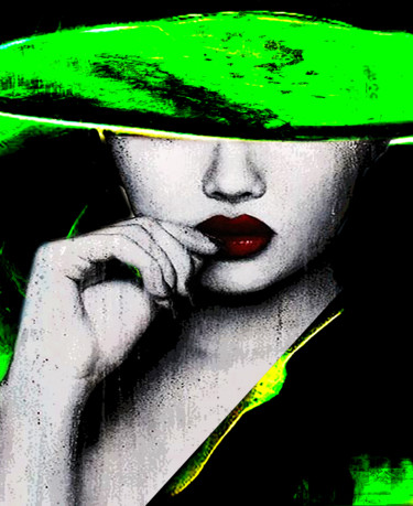 Arts numériques intitulée "Green Hat digital p…" par Dodi Ballada, Œuvre d'art originale, Peinture numérique