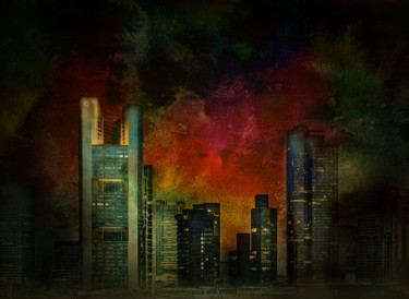 Digitale Kunst mit dem Titel "Fireworks urban lan…" von Dodi Ballada, Original-Kunstwerk, Digitale Malerei