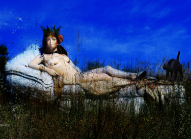 Digital Arts titled "La belle est allong…" by Dodi Ballada, Original Artwork, Digital Painting