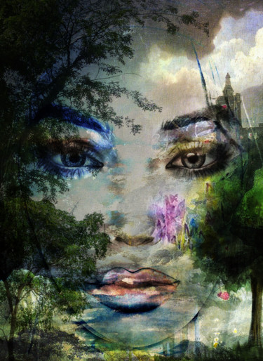 Digitale Kunst mit dem Titel "Les arbres et la vi…" von Dodi Ballada, Original-Kunstwerk, Digitale Malerei