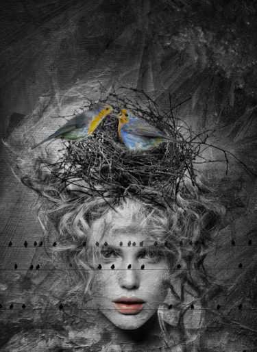 Digitale Kunst mit dem Titel "Histoire d'oiseaux" von Dodi Ballada, Original-Kunstwerk, Digitale Malerei