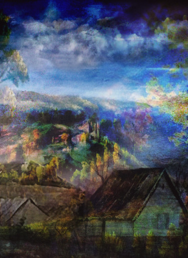 Arte digitale intitolato "villages assoupis" da Dodi Ballada, Opera d'arte originale, Pittura digitale