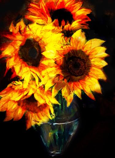 Digital Arts titled "sunflowers" by Dodi Ballada, Original Artwork, Digital Painting