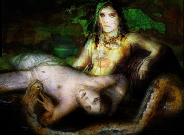Digitale Kunst mit dem Titel "snake Goddess" von Dodi Ballada, Original-Kunstwerk, Digitale Malerei