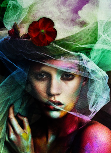 Arts numériques intitulée "fleur au chapeau" par Dodi Ballada, Œuvre d'art originale, Peinture numérique