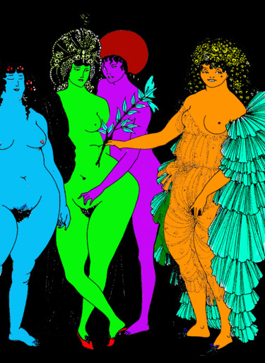 Artes digitais intitulada "les bonnes copines" por Dodi Ballada, Obras de arte originais, Pintura digital
