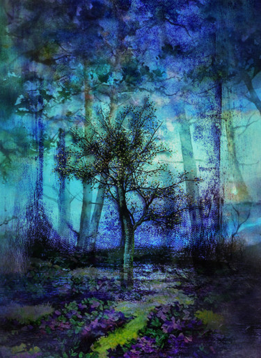 Arte digitale intitolato "L'arbre bleu" da Dodi Ballada, Opera d'arte originale, Pittura digitale