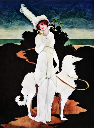 Digital Arts titled "chien blanc" by Dodi Ballada, Original Artwork, Digital Painting