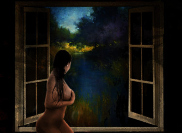 Digitale Kunst mit dem Titel "a la fenêtre" von Dodi Ballada, Original-Kunstwerk, Digitale Malerei