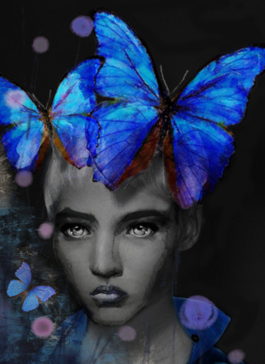 Digital Arts titled "butterfly blues" by Dodi Ballada, Original Artwork, Digital Painting