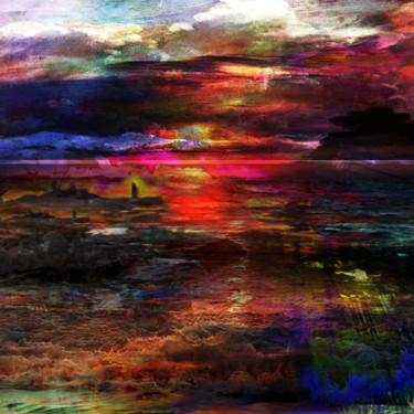 Digital Arts titled "red waterfront" by Dodi Ballada, Original Artwork, Digital Painting