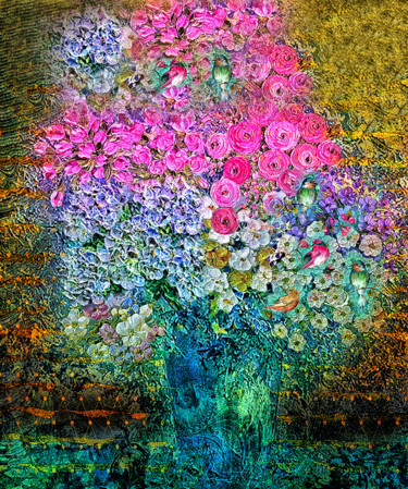 Collages titled "springtime in a vase" by Dodi Ballada, Original Artwork, Acrylic