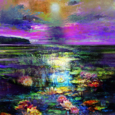 Картина под названием "sunset on the lake" - Dodi Ballada, Подлинное произведение искусства, Акрил